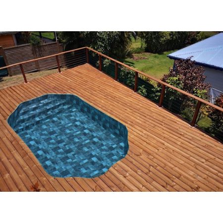 Piscine Bois Super Lucci Octogonale Allongée avec Escalier 807x457x131cm Pierre de Bali