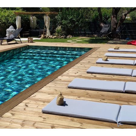 Piscine Bois Lenny Rectangulaire Avec Plage Immergée  + Escalier 720x400x145 cm Pierre de Bali