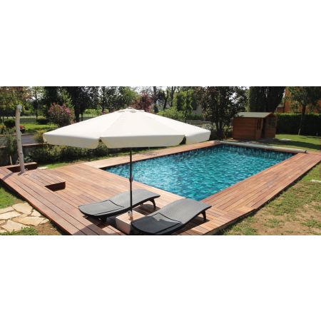 Piscine Bois Lenny Rectangulaire avec Escalier d'angle 720x400x145 cm Pierre de Bali