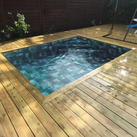 Piscine Bois carrée Tropicana avec Escalier D'angle 320x320x145 cm Pierre de Bali