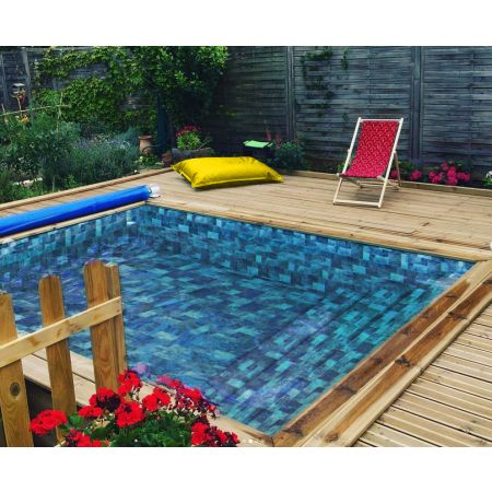 Piscine Bois carrée Tropicana Avec Escalier 320x320x145 cm Pierre de Bali