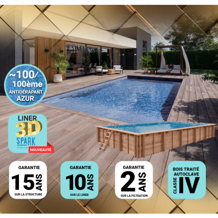 Piscine Bois PRESTIGE Rectangulaire SPARK 720x400x145cm Liner Relief 3D
