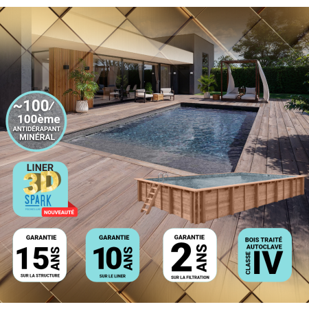 Piscine Bois PRESTIGE Carrée TROPICANA SPARK 320x320x145 cm Liner Relief 3D