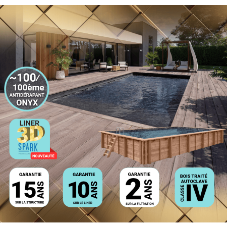 Piscine Bois PRESTIGE California Rectangulaire SPARK 520x220x131cm Liner Relief 3D