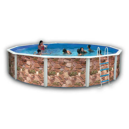 Piscine Ronde ROCALLA Acier Decoration Pierre 460 x 120 cm 