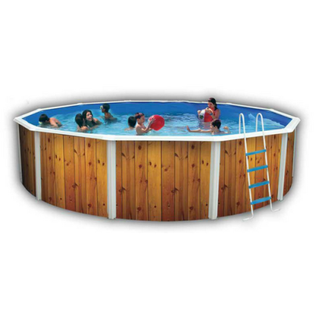 Piscine Ronde VETA Acier Decoration Bois 460 x 120 cm 