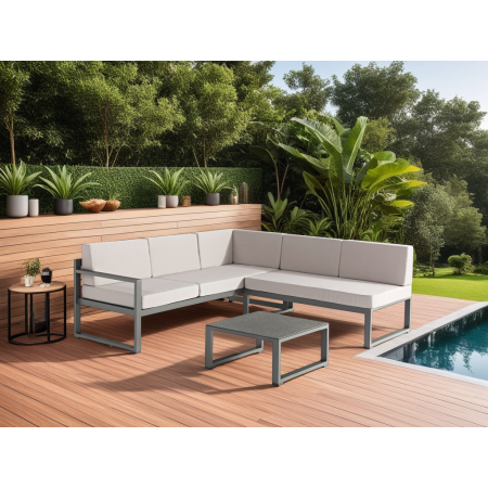 Salon de jardin Gris 5 places en Aluminium RELAX 192x192x66cm