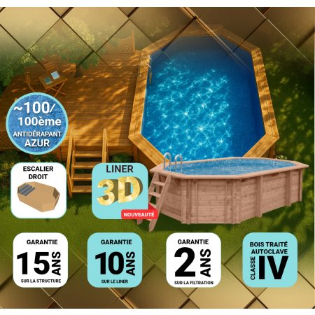 Piscine bois Allongée UBBINK OCEA 860x470x130cm Liner Bleu 
