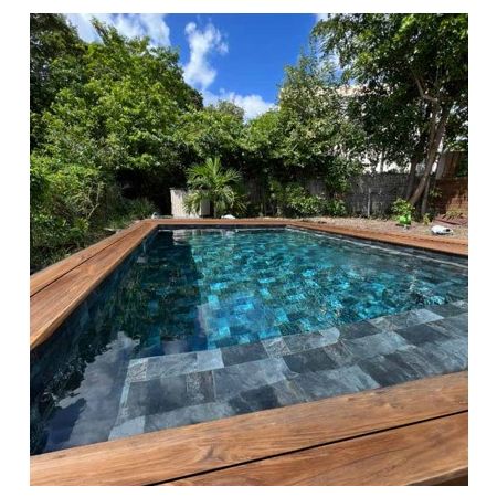 Piscine Bois Rectangulaire Luxe avec Plage immergée + Escalier 620x420x145cm Pierre de Bali