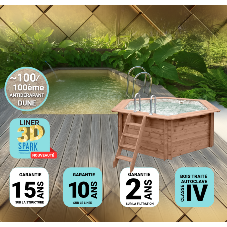 Piscine Bois Spark PRESTIGE Ronde Hexagonale SPARK ⌀ 395x115cm Liner Relief 3D