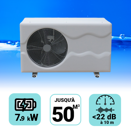 Pompe à chaleur Inverter 7.9 kW pour piscine de 40-50m3 + Bâche de protection