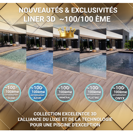 Liner 3D pour piscine octogonale allongée SPARK  610x400x130cm avec escaliers+plage immergée