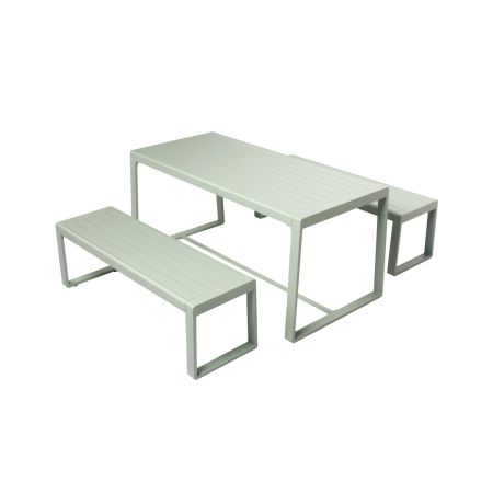 Ensemble table et bancs X2 RIO Aluminium Vert d'Eau