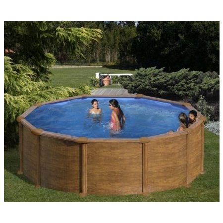 Piscine Ronde Acier Aspect Bois MAURITIUS Ø350x132 cm 