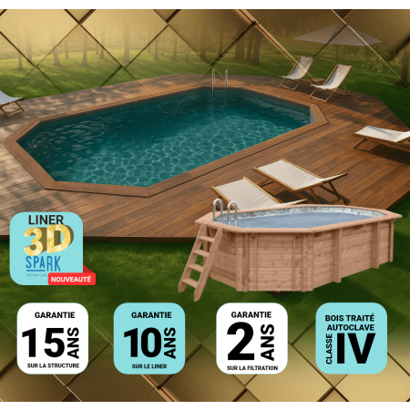 Piscine bois Allongée UBBINK OCEA 610x400x130cm Liner Bleu 