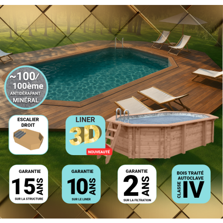 Piscine bois Allongée UBBINK OCEA 610x400x130cm Liner Bleu 