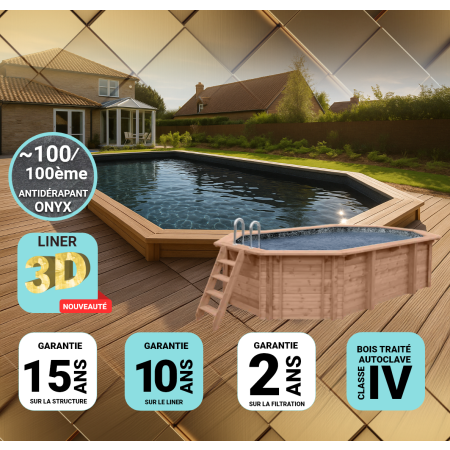 Piscine bois Allongée UBBINK OCEA 860x470x130cm Liner Bleu 