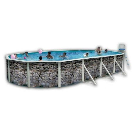 Piscine Allongee PIEDRA GRIS Acier Decoration Pierre 550 x 366 x 120 cm 