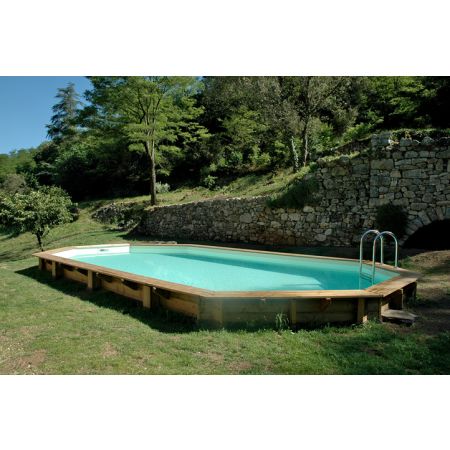 Piscine Bois Super Lucci Octogonale allongée avec Plage Immergée + Escalier 800x457x130 cm