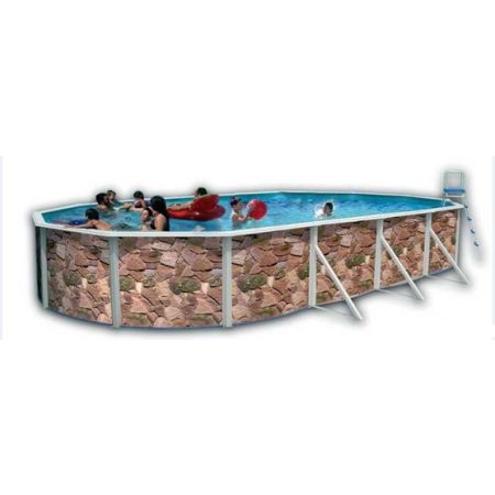 Piscine Allongee ROCALLA Acier Decoration Pierre 550 x 366 x 120 cm