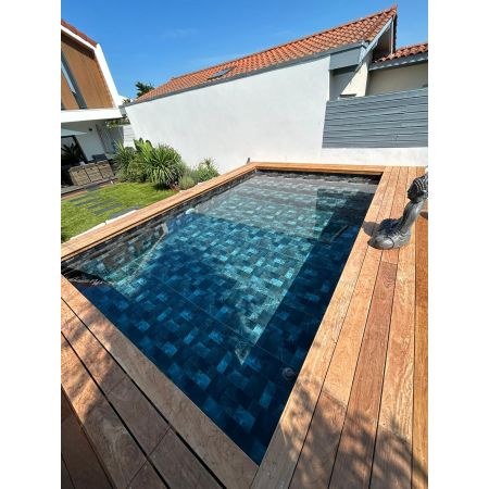 Piscine Bois Luxe Rectangulaire avec Plage immergée + escalier 420x320x145 cm Pierre de Bali