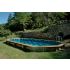 Piscine Bois Super Lucci Octogonale allongée avec Plage immergée + escalier 807x457x131cm Pierre de Bali