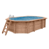 Piscine bois PRESTIGE Octogonale Allongée SPARK avec Plage Immergée + Escalier 541x336x131cm Liner Relief 3D
