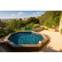 Piscine Bois Spark Ronde Hexagonale avec Plage immergée + Escalier ⌀395x115cm Pierre de Bali